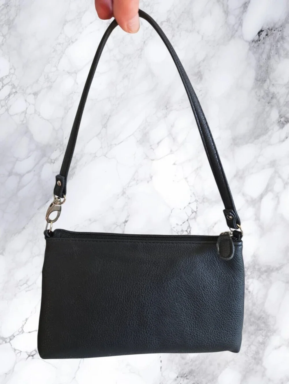 Nicole by Nicole Miller Black Mini Shoulder Bag Y2K Moto Buckle Wristlet